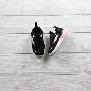 Puma Kids Sneakers Black White Pink Mesh Slip-On Athletic Shoes 6